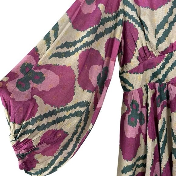 Oliphant Balloon Waisted Mini Patola Purple Small S Floral Gold Pleated Skirt - Picture 4 of 9